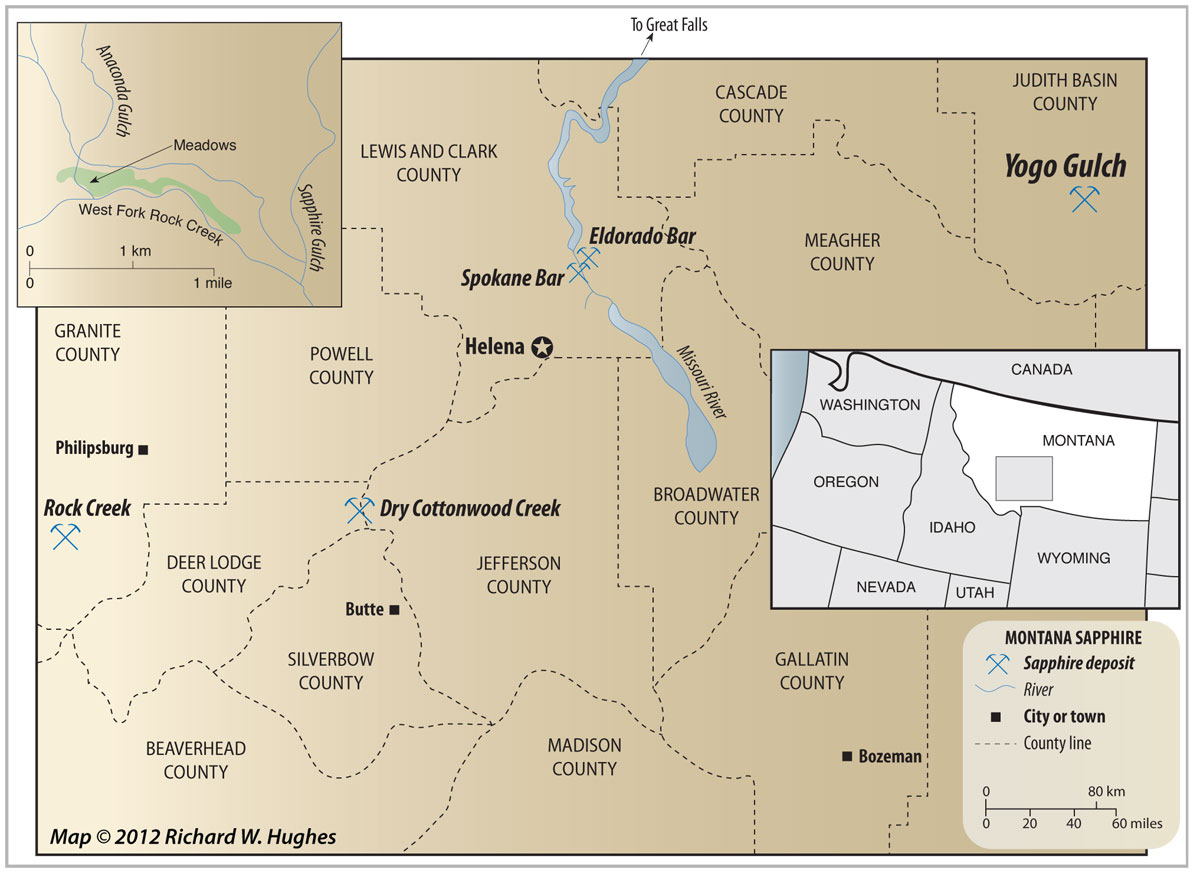 Map of central Montana showing the location of the Yogo mine